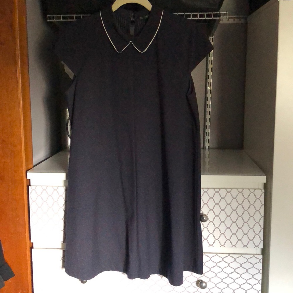 zara collared dot navy dress - L